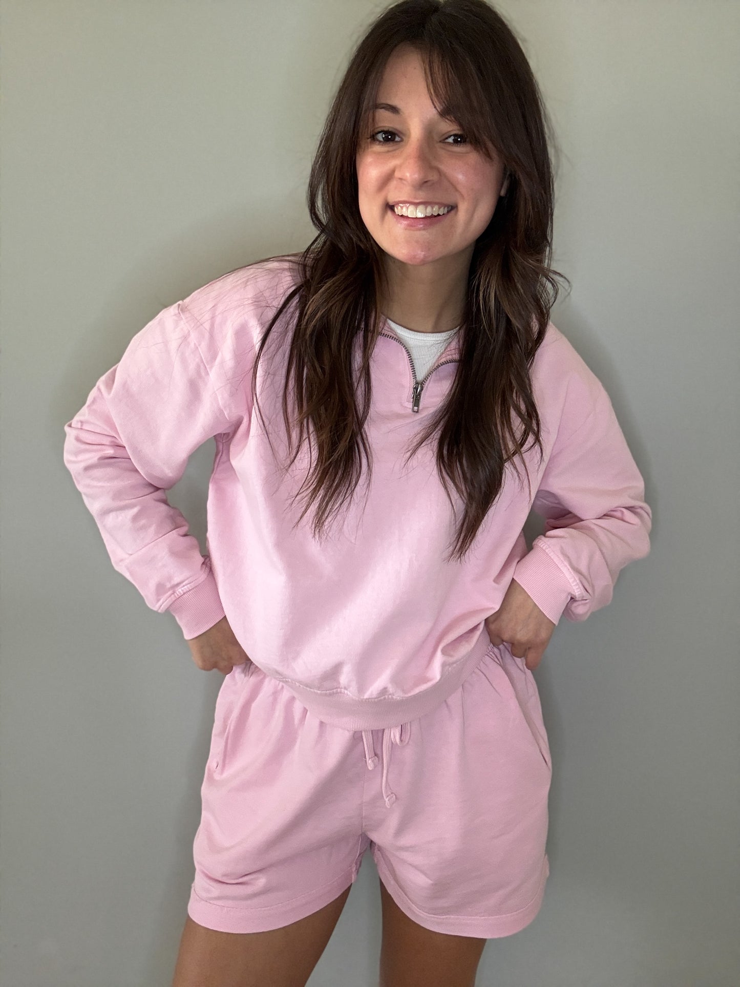 Petal Pink Half-Zip Sweatshirt