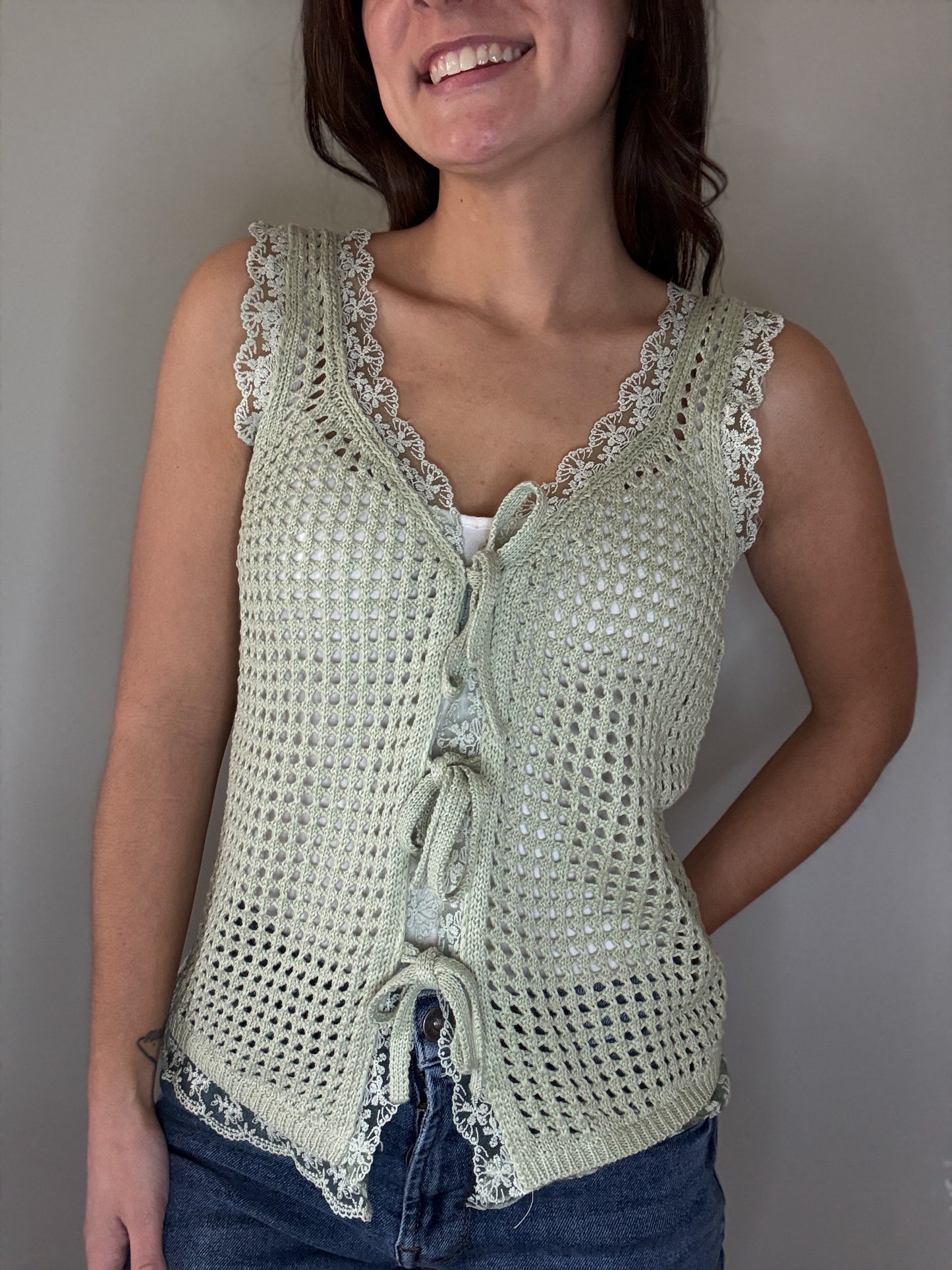 Sage Tie-Front Crochet Vest