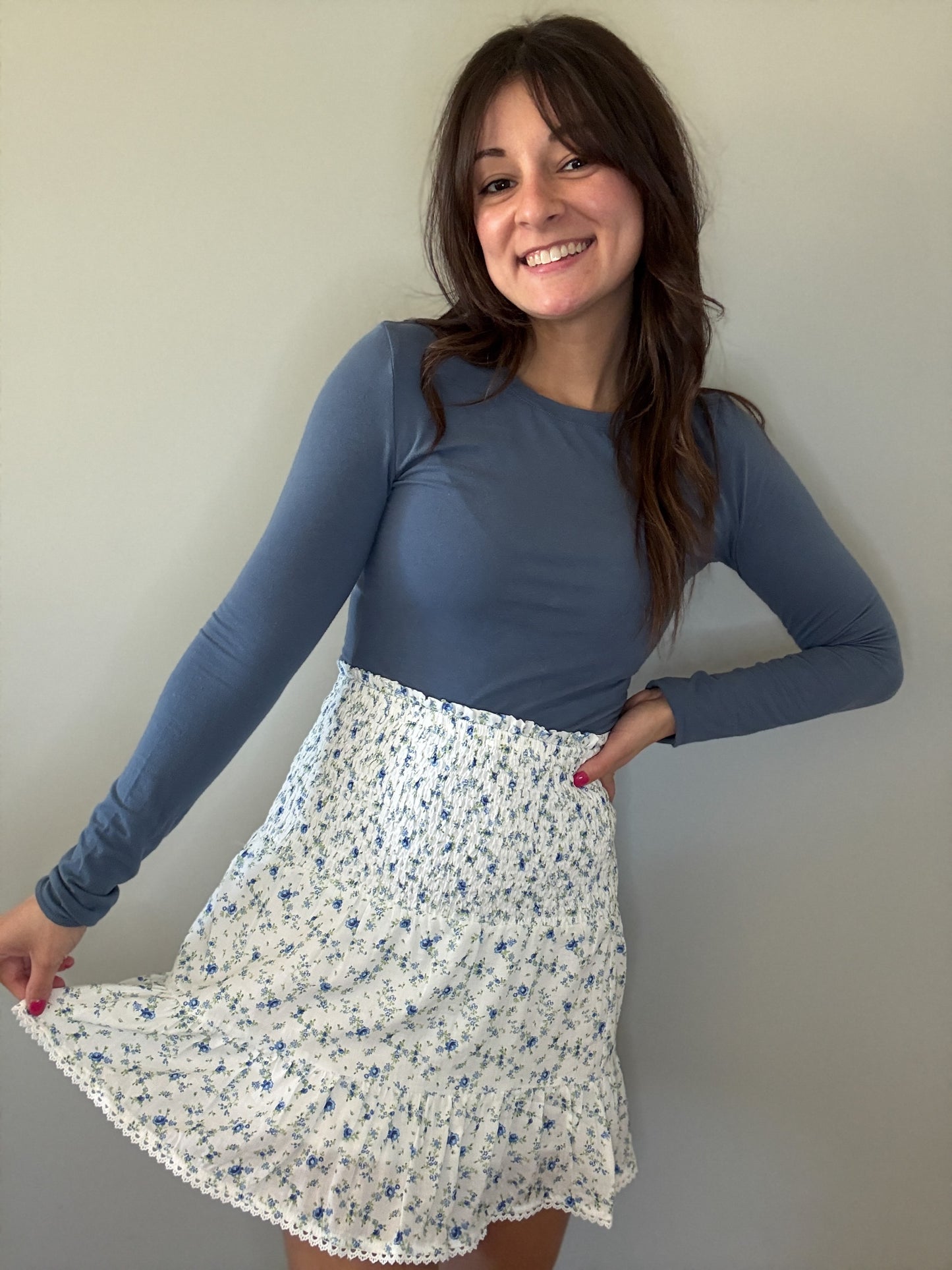 Floral Smocked Ruffle Mini Skirt