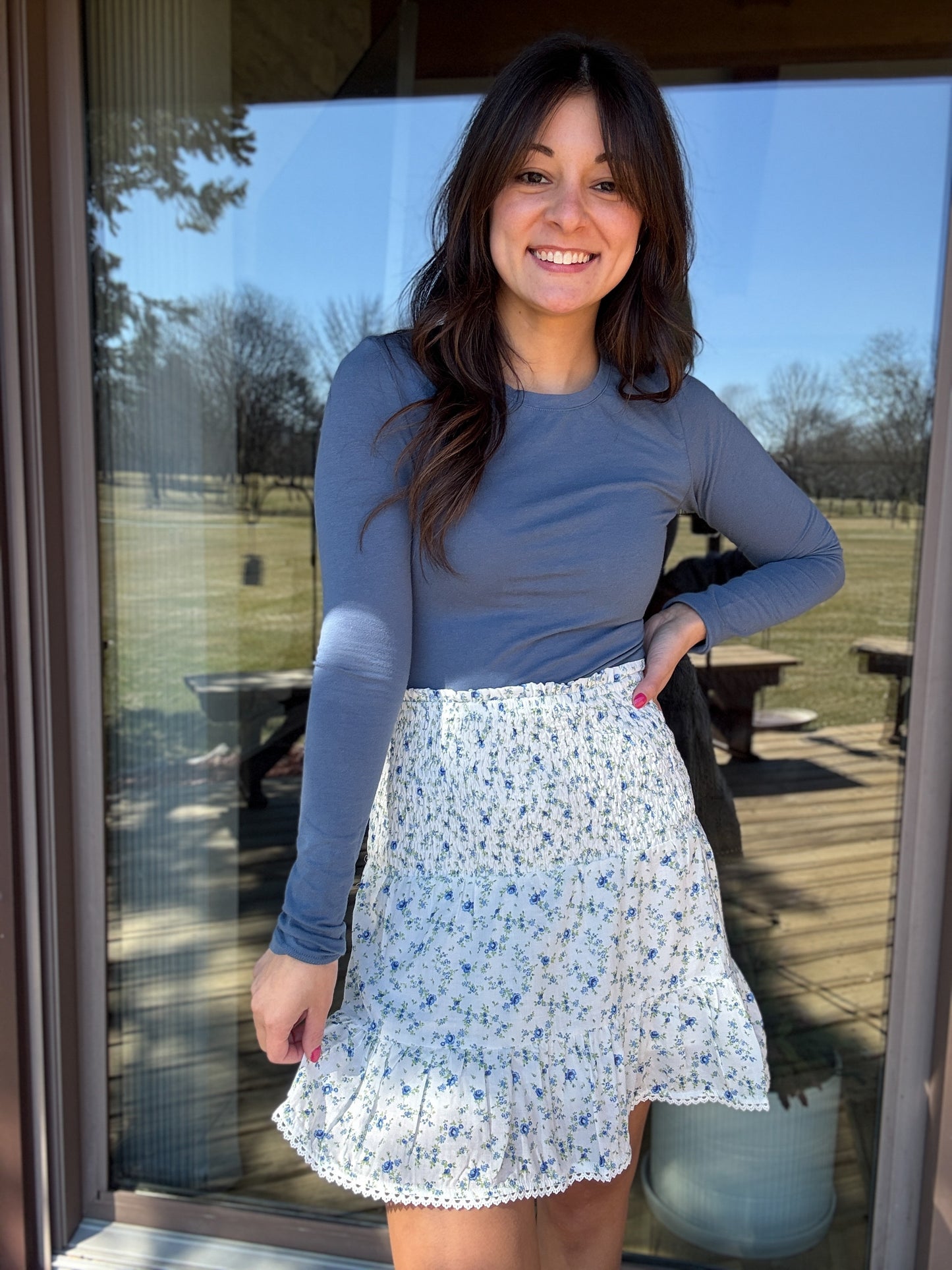Floral Smocked Ruffle Mini Skirt