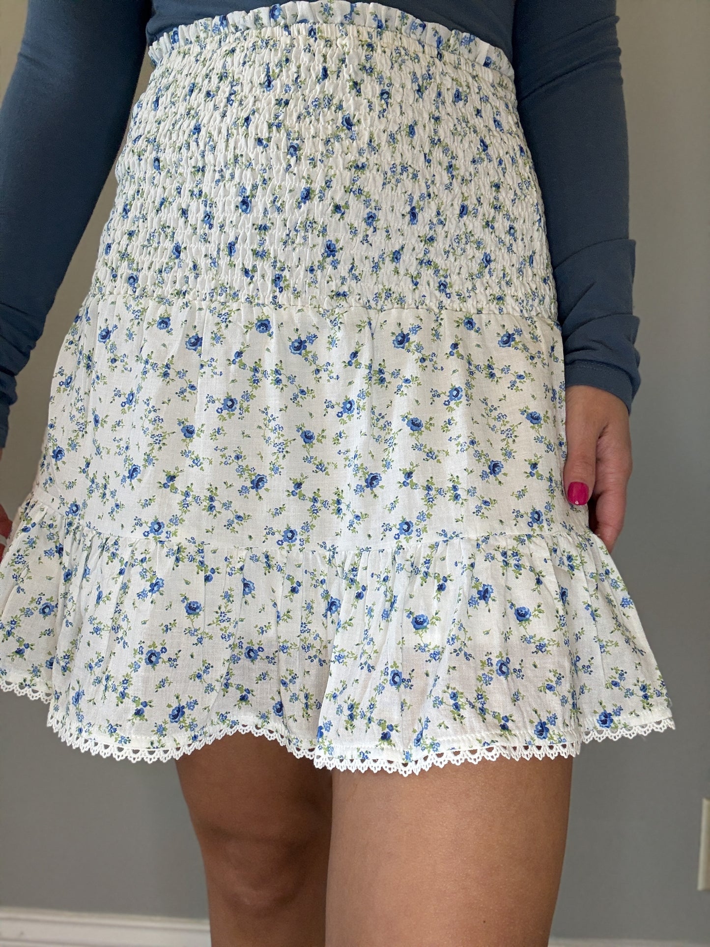Floral Smocked Ruffle Mini Skirt