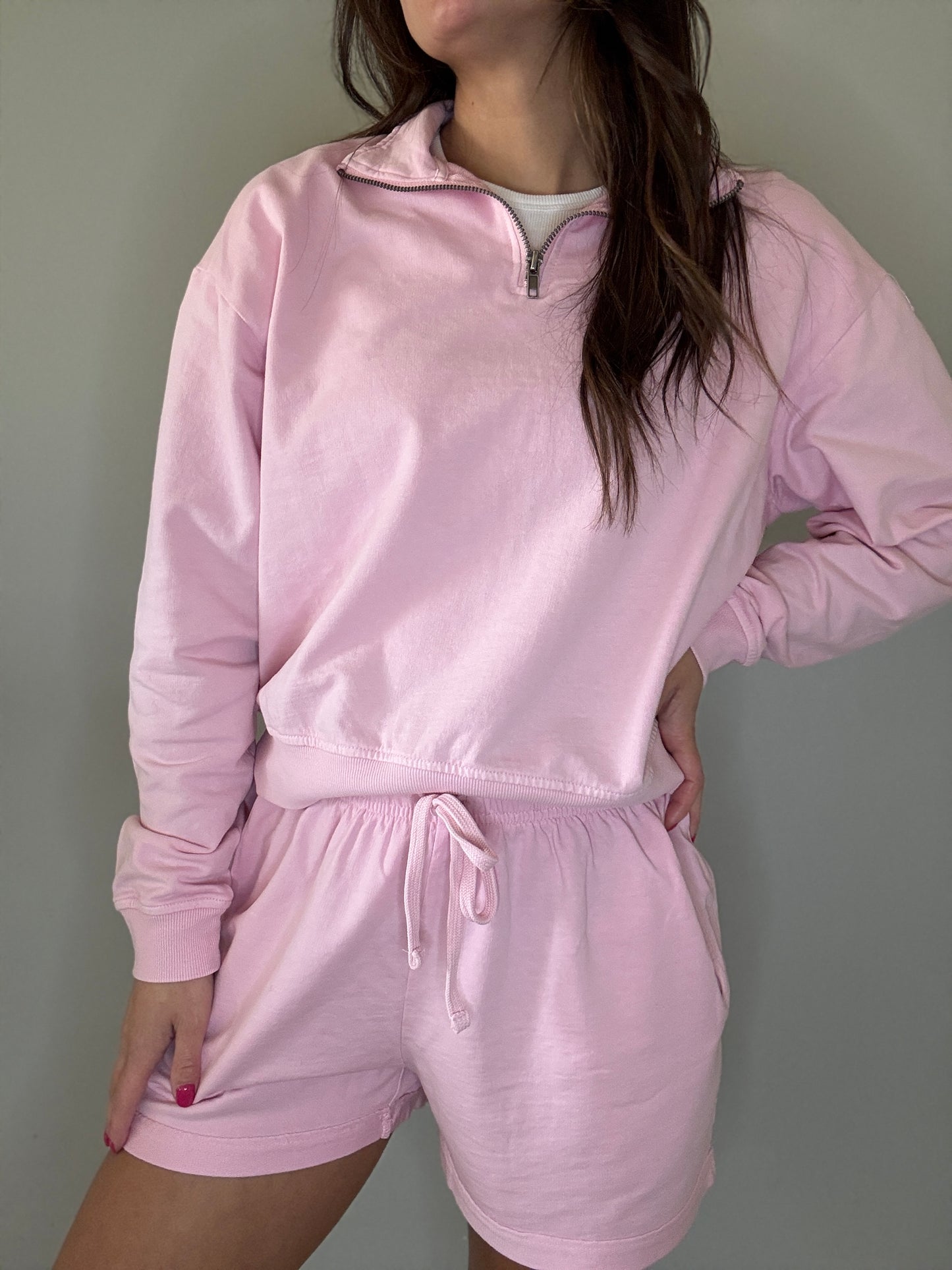 Petal Pink Half-Zip Sweatshirt