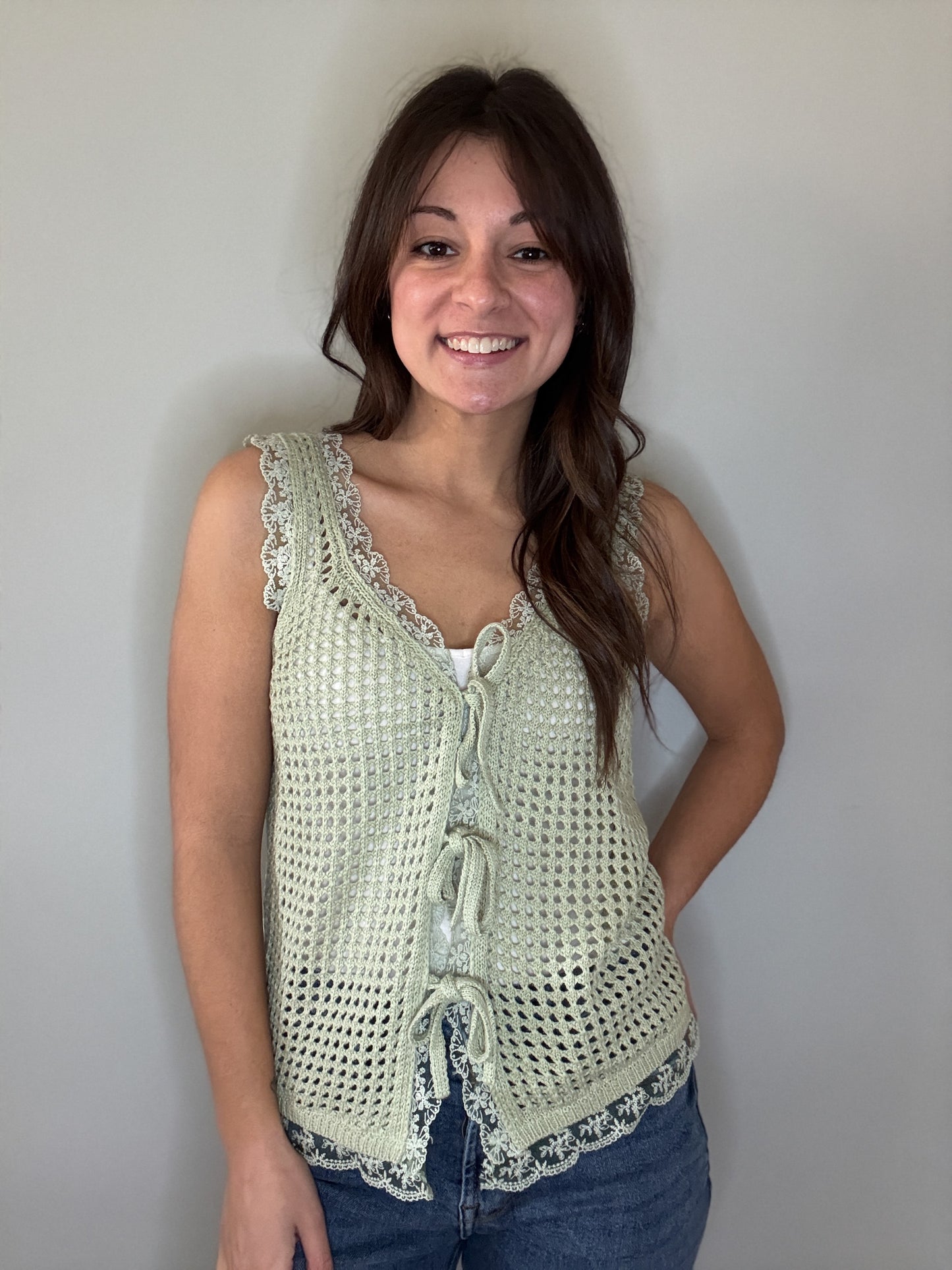 Sage Tie-Front Crochet Vest