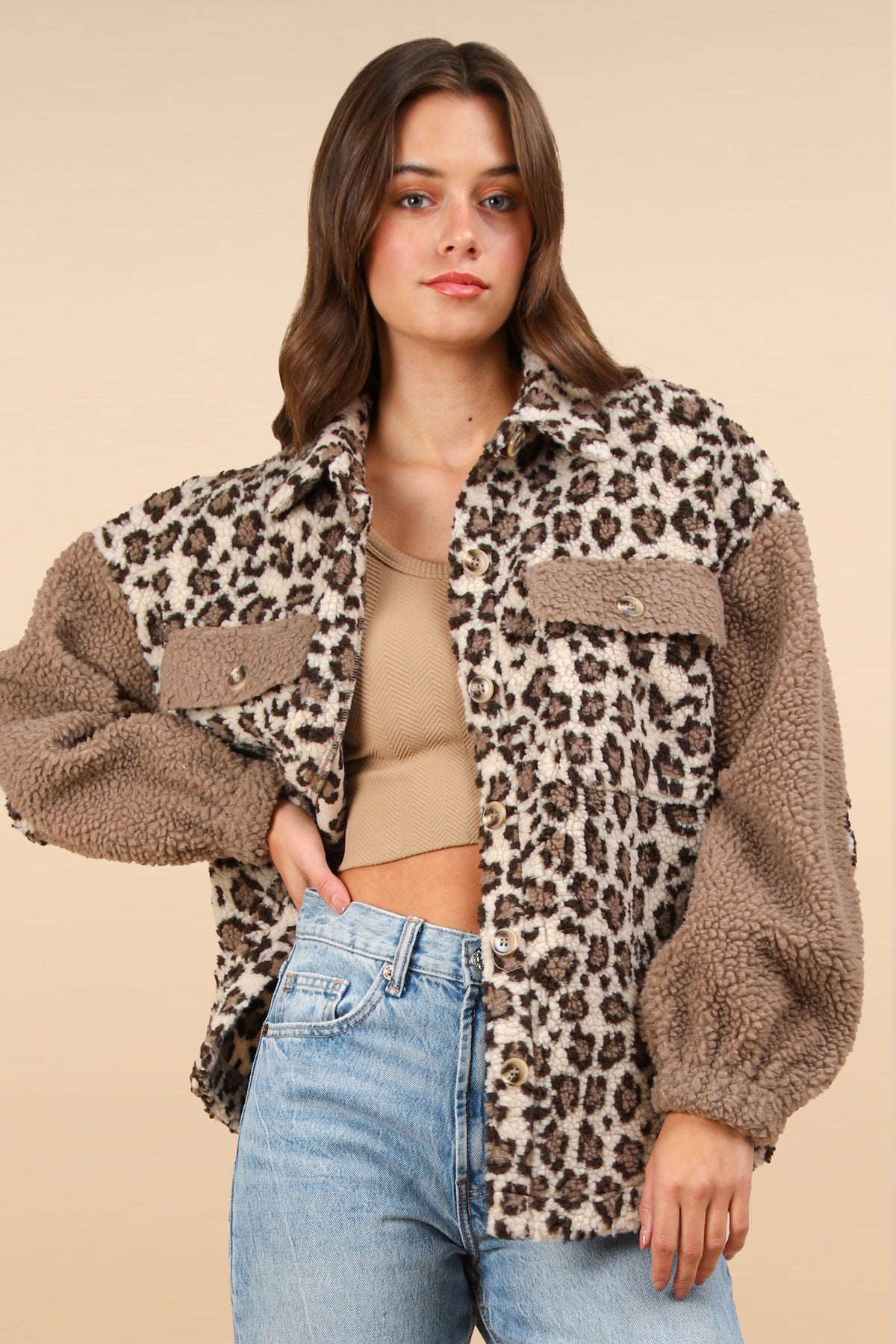 Oversized Leopard Fleece Jacket
