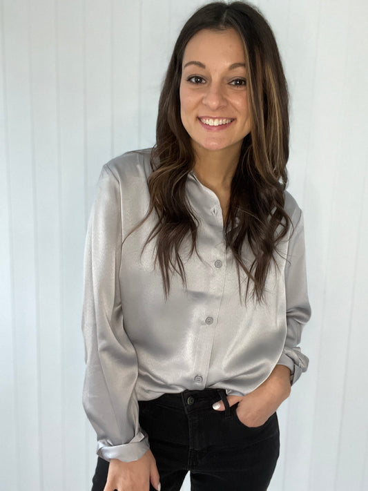 Satin Button-down Blouse