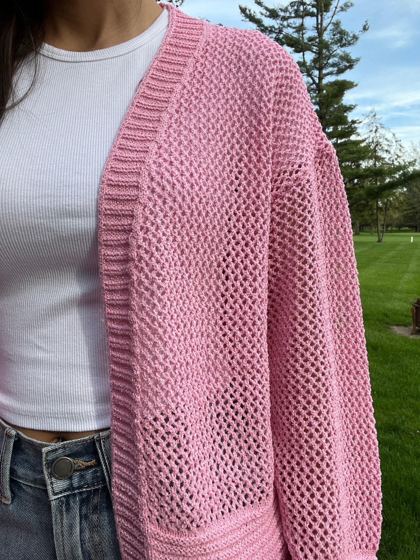 Pink Open Knit Cardigan