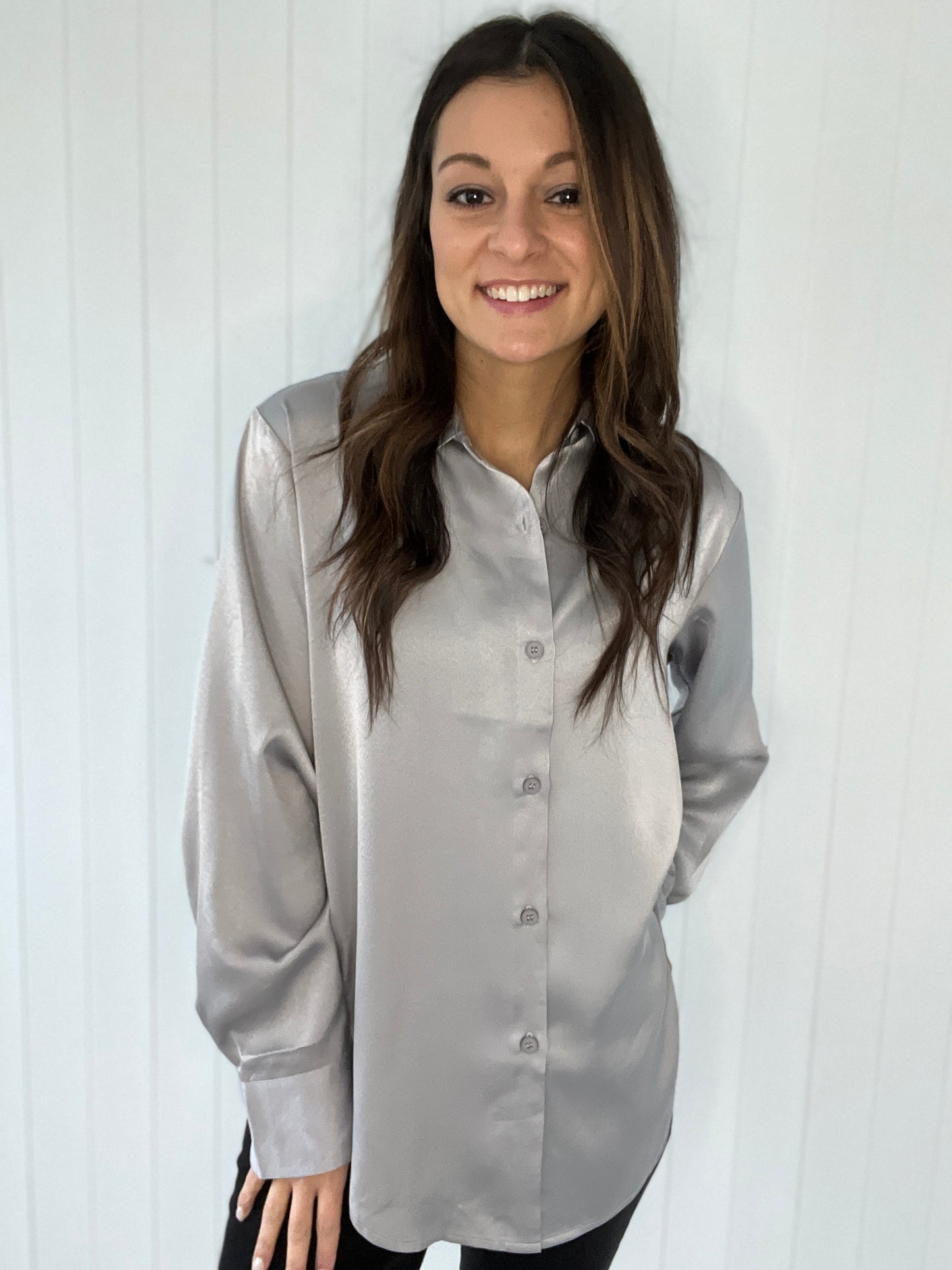 Satin Button-down Blouse