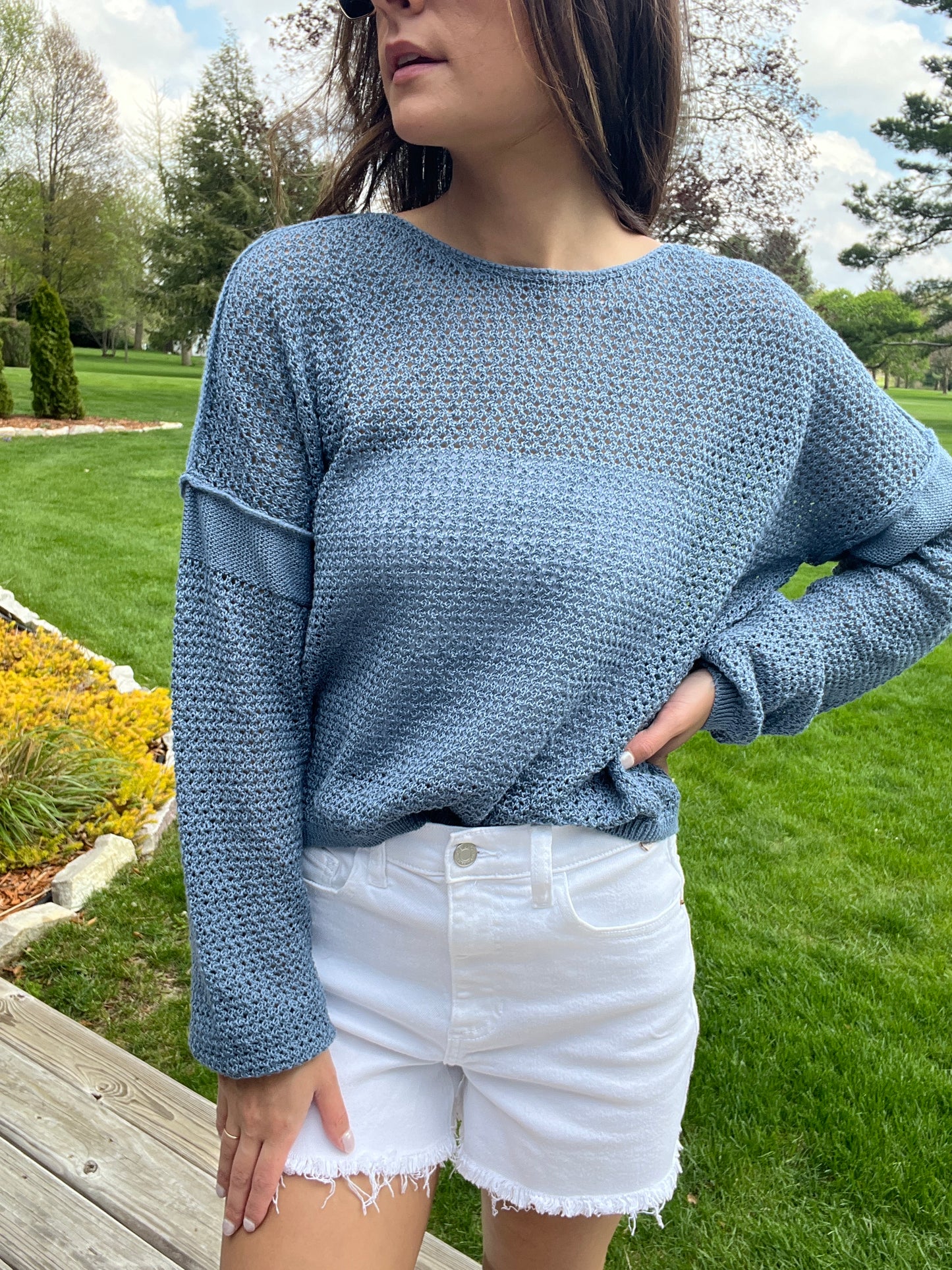 Open Knit Drop Shoulder Sweater