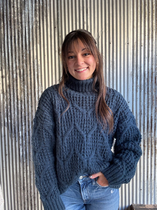 Textured Knit Turtleneck Sweater