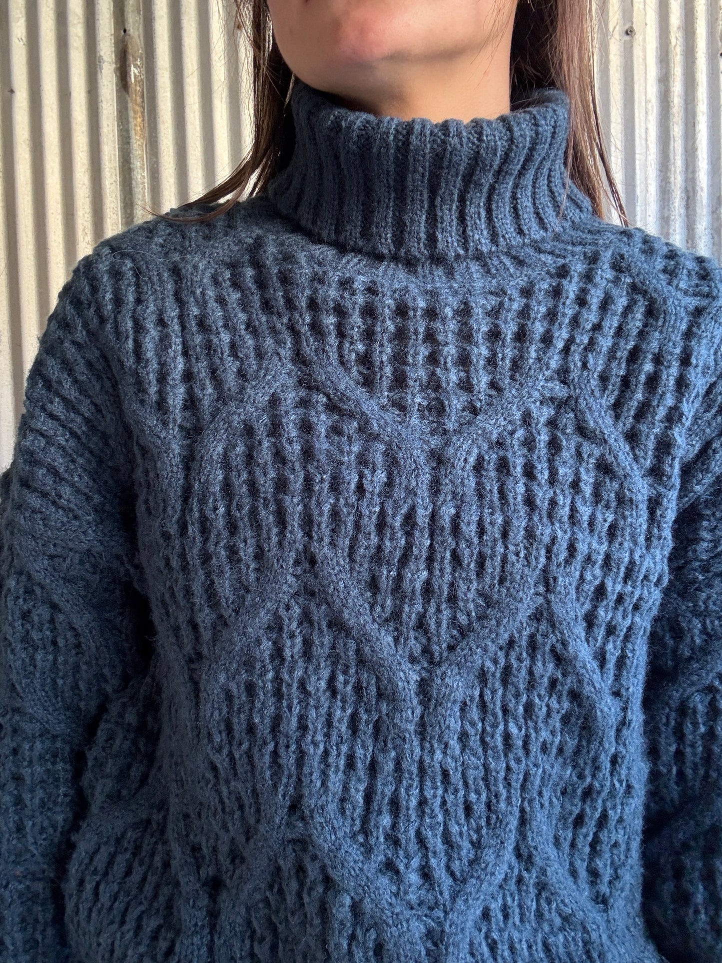 Textured Knit Turtleneck Sweater